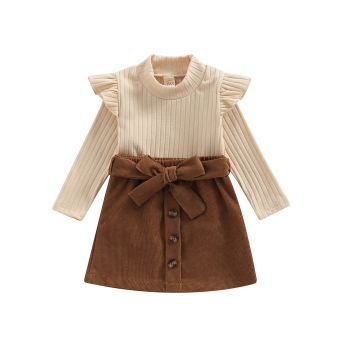 Baby Toddler Girl Outfits Fall Winter Clothes Turtleneck Knitted Cotton Long Sleeves Tops & Button Mini Skirts Set