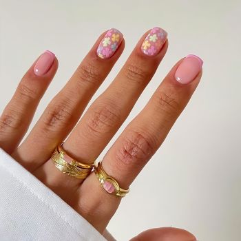 Flower Press on Nails Short Square Fake Nails