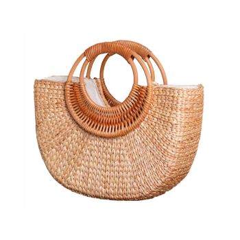 Straw Bag for Women,Summer Beach Straw Handbag Purse,Moon Shape Small Tote Bag (Moon)