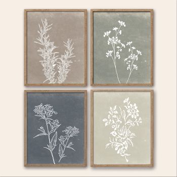 Framed Boho Wall Art Set of 4 for Wooded Minimalist Botanical Print Wall Art for Rustic Vintage Farmhouse Home Kitchen Wall Decor (Brown