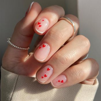 Micro French Tip Press on Nails White Extra Short Fake Nails Red Heart Acrylic Nails Squoval Valentines Nails Press on False Nails