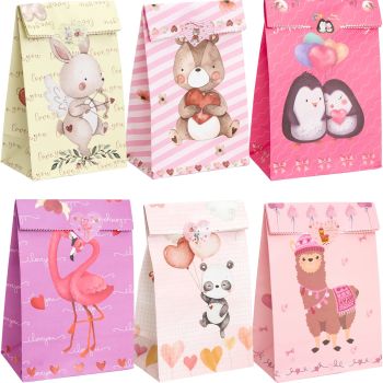 Valentines Treat Bags for Kids 24 Pcs Goodie Goody Candy Cookie Snacks Bakery Packing Paper Heart Gift Bags Party Favors Supplies Classroom Exchange Prizes Valentine’s Day