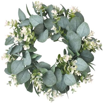 12" Artificial Eucalyptus Wreath for Front Door Small Spring Summer Wreath Little Green Leaves Wreath for Farmhouse Festival Celebration Party Home Porch Decor