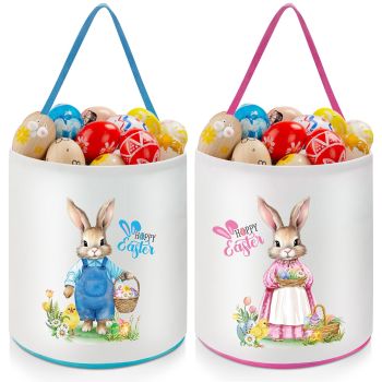 2 Pcs Easter Bunny Basket Bags Canvas Easter Bucket Bags Easter Bunny Totes Egg Hunt Basket Easter Rabbit Buckets Eggs Hunt Candy Gift Bags for Kids Easter Party Decor Supplies (Cute)