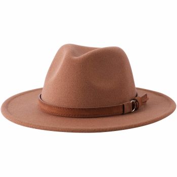 Kids Girls Boys Classic Wide Brim Bowknot Floppy Fedora Hat Wool Felt Bowler Cap (D-Khaki