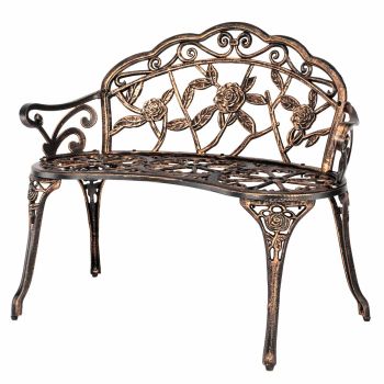 38.5" Patio Park Garden Outdoor Metal Rose Bench,Cast Iron Cast Aluminium Frame Antique Finish Chair,Accented Lawn Front Porch Path Yard Decor Deck Furniture for 2 Person Seat (Bronze)