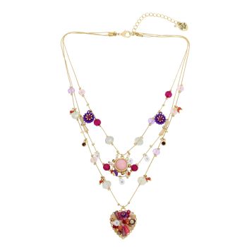 Womens Heart Woven Charms Layered Necklace