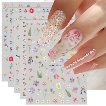 JMEOWIO 9 Sheets Spring Flower Nail Art Stickers Decals Self-Adhesive Pegatinas Uñas Colorful Summer Floral Nail Supplies Nail Art Design Decoration Accessories