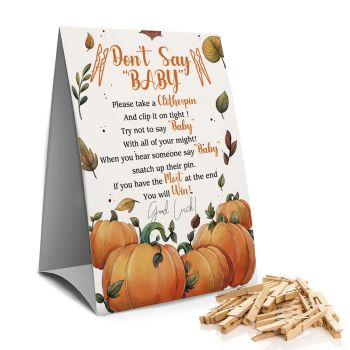 Don't Say Baby Clothespin Games Sign(1 Sign + 50 Mini Clothespins)