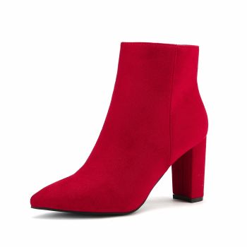 Womens Red Chunky Heel Ankle Booties Pointed Toe Short Boots Size 9 B(M) US Sianna-1 Stunner