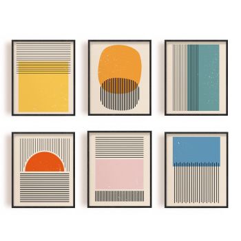 Mid Century Modern Abstract Art Prints Set of 6 Geometric Minimalist Midcentury Mod Wall Art Decor