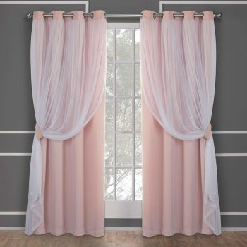 Exclusive Home Catarina Layered Solid Room Darkening Blackout and Sheer Grommet Top Curtain Panel Pair