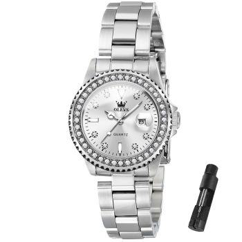 Womens Watch Elegant Dress Diamond Analog Quartz Watch Silver Stainless Steel Waterproof Dainty Watches for Women Reloj para Mujer