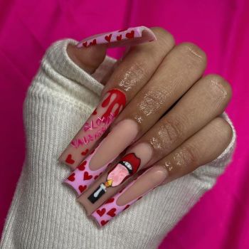 Valentine's Day Press on Nails French Tip Fake Nails Long Coffin False Nails