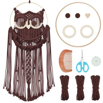 DIY Macrame Owl Wall Hanging Tapestry Kit Brown Cotton Handmade Macrame Owl Kit