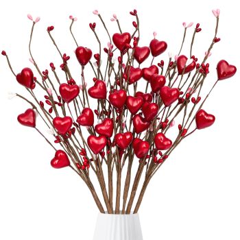 12Pcs Valentines Day Decor Artificial Flowers Picks Berry Stems Gifts