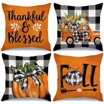 Fall Decorative Throw Pillow Covers 18 x 18 Inch Set of 4