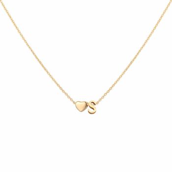 Initial Heart Necklace,18K Gold Plated Stainless Steel Tiny Heart Letter S Necklace Personalized Monogram Name Necklace for Women