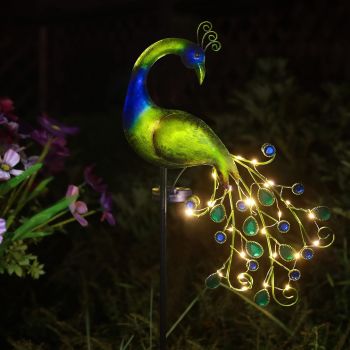 Solar Garden Lights Metal Peacock Garden Decor Waterproof Peacock Solar Stake Lights Decorative for Outdoor Patio Lawn Porch Yard Decorations Peacock Gift for Mom Grandma Women Birthday Gardening