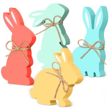 4 Pcs Easter Bunny Table Wooden Signs Bunny Shaped Farmhouse Decor Spring Bunny Wood Tabletop Easter Decorations Easter Bunny Dining Room Table Decor Sign Bunny Decor