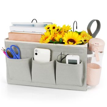 Bedside Caddy/Bedside Storage Bag Hanging Organizer for Bunk and Hospital Beds,Dorm Rooms Bed Rails,Can be Placed Glasses,Books,Mobile Phones,Keys (New Grey)