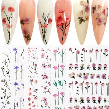 Spring Flower Nail Art Stickers Decals Self-Adhesive Pegatinas Uñas Cherry Blossom Floral Willow Morning Glory Design Manicure Tips Nail Decoration for Women Girls 6 Sheet