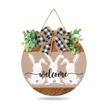 Easter Wooden Hanging Sign Bunny Rabbit Welcome Sign Door Decoration