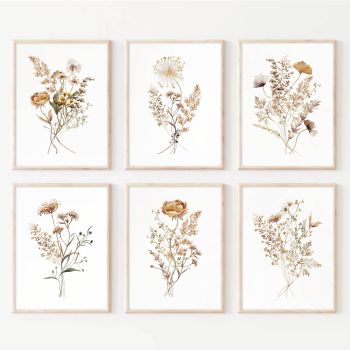 Watercolor Flower Wall Art Set of 6 Botanical Wildflower Wall Decor Boho Neutral Canvas Wall Art Vintage Prints Floral Pictures Minimalist Farmhouse Poster for Room Bedroom 8x10 Inch Unframed