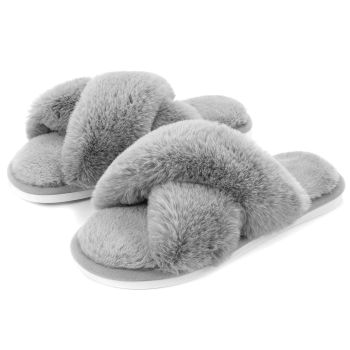 Women's Fuzzy Slippers House Slippers Cross Band Slippers Indoor Outdoor Soft Plush on Open Toe Slippers