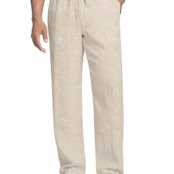 Men's Linen Cotton Pants Drawstring Waist Modern Waistband Trousers (Khaki