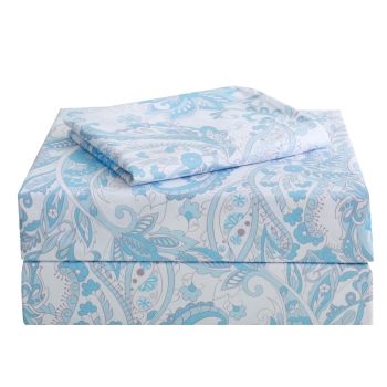 3 Piece Ice Blue Paisley Floral Sheet Set Twin Size