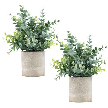 2 Pack Small Fake Plants Eucalyptus Potted Artificial Plants for Shelf Desk Home Bathroom Farmhouse Room Coffee Table Decor (Sage Green)