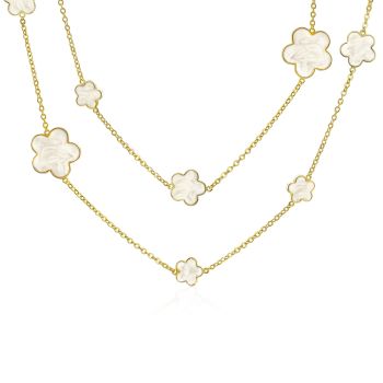 Fashion Station Tin Cup Cream Off White Clover Flower Long Gold Plated Wrap Layering Necklace For Women