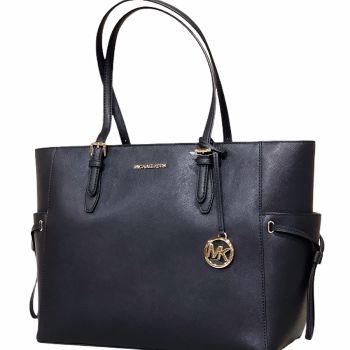 Gilly Large Jet Set Drawstring Top Zip Tote Black Saffiano Leather