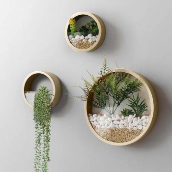 3 Pack Set Wall Planters,Modern Round Glass Wall Planter Succulent Planter Circle Iron Hanging Planter Vase for Herb,Small Cactus Perfect for Balcony