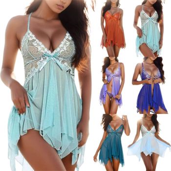 Women Lace Lingerie Front Closure Babydoll V Neck Nightwear Sexy Chemise Lingerie Women Sleepwear Outfits Plus Size