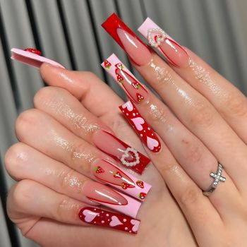 Valentines Nails Press on Nails Long Coffin Fake Nails