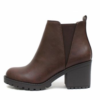 ORIGAMI ~ WOMEN LUG SOLE MID HEEL FASHION ANKLE BOOTIE W/DOUBLE ELASTIC GORE (8.5