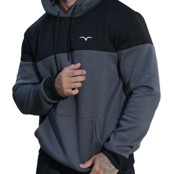 Men's Color Block Hoodies Drawstring Long Sleeve Pocket Pullover Sweatshirt Dark Grey Colorblock L