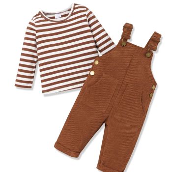 Baby Boy Clothes Long Sleeve Top and Solid Color Suspender Pants 2Pcs Baby Boy Fall Outfits 4T Boy Clothes