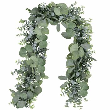 5.9' Long Faux Leaves Greenery Artificial Silver Dollar Eucalyptus Garland in Grey Green Wedding Arch Swag Backdrop Garland Doorways Table Runner Garland Indoor Outdoor