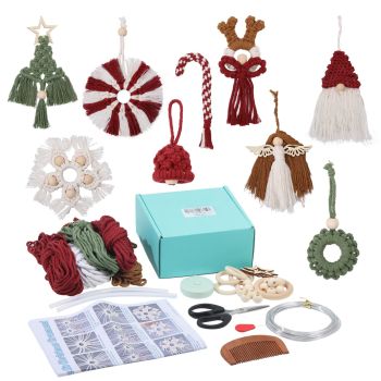 9 Set DIY Macrame Christmas Ornaments Kits for Adults Beginners Handmade Macrame Elk Gnome Snowflakes Angel Candy Cane Hanging for Christmas Tree Boho Hand Woven Holiday Home Decorations