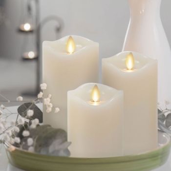 by Luminara Set of 3 (3" x 4.5",5.5",6.5") Flameless LED Flickering Battery Candle Moving Flame Pillar