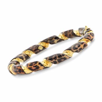 Italian Leopard-Print Enamel Twisted Bangle Bracelet in 18kt Gold Over Sterling. 7.5 inches