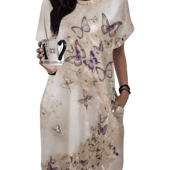 Women Casual Dress Short Sleeve Dress for Women Printed Summer Tunic Dress Floral Beach Dress T Shirt Dress