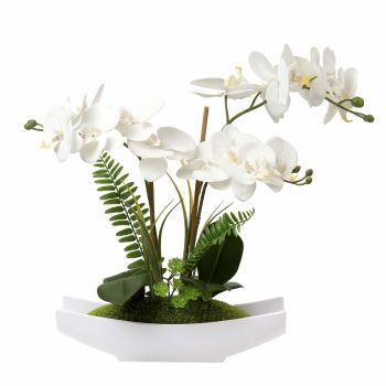 Orchids Artificial Flowers 15" Large Fake Orchid White Phalaenopsis Orchid Flower Arrangements