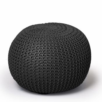 Round Knit Pouf - Hand Woven Cotton, Black