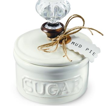 Door Knob Sugar Bowl, White 5.85H X 6.7L X 6.35W