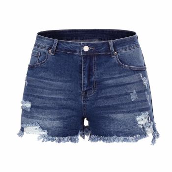 Women Mid Rise Ripped Stretchy Jeans Shorts Frayed Raw Hem Casual Denim Shorts Blue S