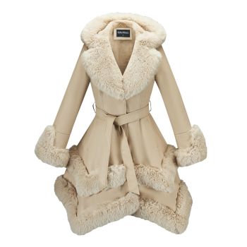 Faux Leather Jacket for Women With Faux Fur Coat Winter Parka Jacket Women GK047-WHITE-L
